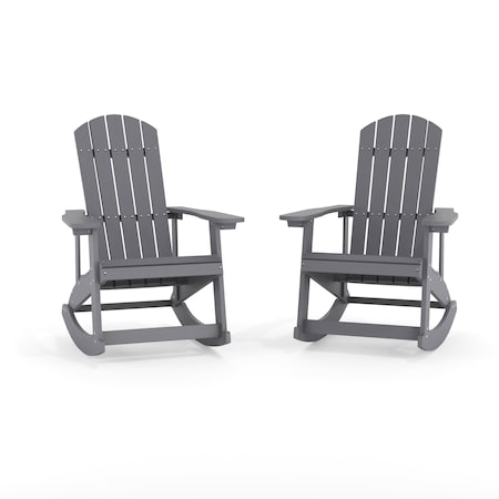 Flash Furniture 2 PK White Poly Resin Adirondack Rocking Chairs JJ-C14705-GY-2-GG